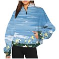 thumbnail image 2 of 50 % de Rabais Liquidation Chandail en Molleton Surdimensionné pour Femmes Mode Automne Hiver 2023 Imprimé Floral Décontracté Sport Col Rond Survêtements Manches Longues Col Rabattu Fermeture Éclair Chandails à Capuchon, 2 of 5