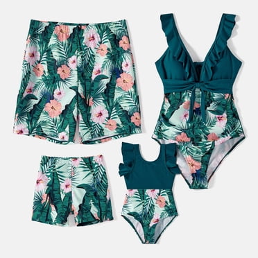 PatPat Boys Swim Trunks Tropical Swim Shorts Family Matching Swimsuits Two Piece Bathing Suit for Women Men Girls Boys