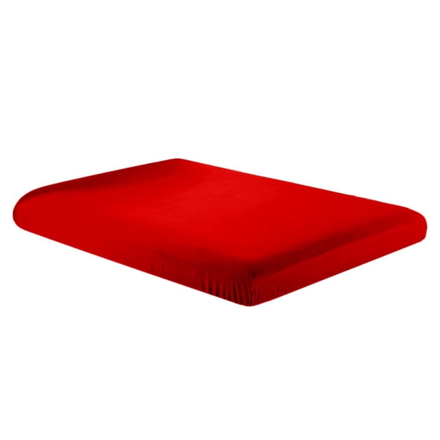 Pompotops Mattress Cover Classic Fitted 100% Cotton Fitted Sheet in a vibrant red color, designed for a 90 x 200 cm mattress. Features an elasticated waistband for a secure fit, breathable and skin-friendly material, and pre-shrunk fabric. Suitable for mattresses with a base height of approximately 25 cm. Washable at 60°C and tumble dry safe.
