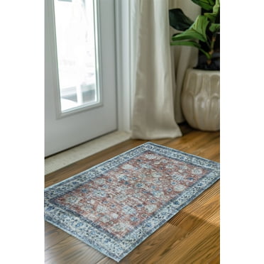 Mainstays- Vintage Persian Medallion Pattern Cashmere Velvet Plush Ivory Red, Accent Scatter Mat 2x3, Recommended for Hallway, Bedroom, Kitchen, and Laundry room