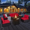thumbnail image 1 of Costway 7 PCS Patio Furniture Set with 28" 50000 BTU Propane Gas Fire Pit Table Cushions Red, 1 of 10