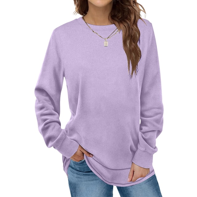 zanvin Hauts d'Automne pour Femmes, Mode Femme Automne Hiver Uni à Col Rond, Chandail à Manches Longues, Cadeau Chaud