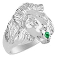 thumbnail image 3 of RYLOS Rings Sterling Silver Lion Head Ring Amazing Conversation Starter Diamonds Eyes & Emerald Mouth Rings Size 12, 3 of 7