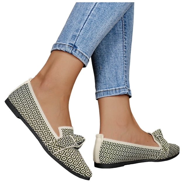 Womens Classic Knit Dress Shoes Ladies Spring Fall Mesh Pointed Toe Low Heel Slip on Ballet Flats Walking Oxfords Loafers