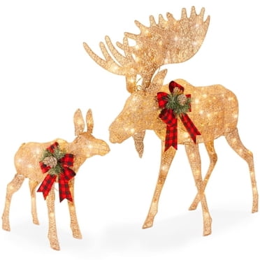 Best Choice Products 2-Piece Moose Family Lighted Outdoor Christmas Yard Decoration Set
