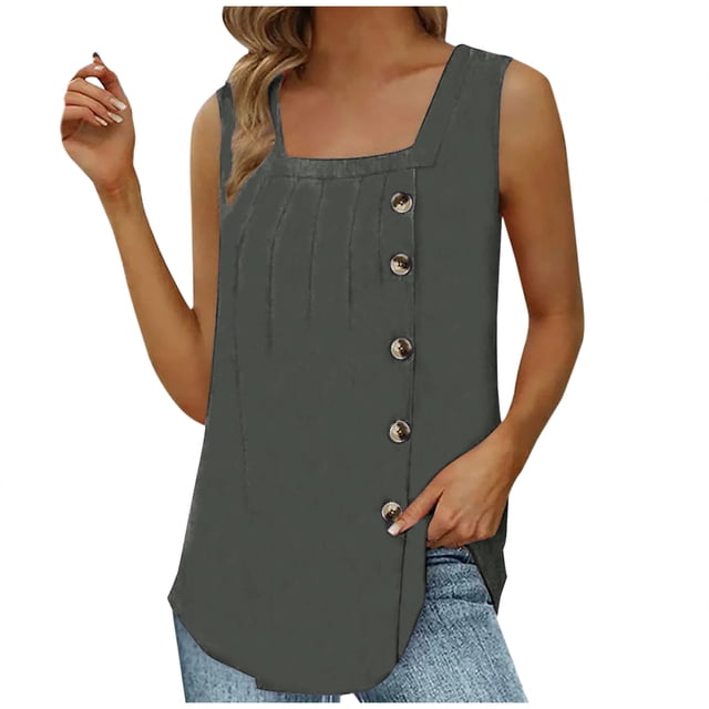 Débardeur Blouse Décontracté d'Été pour Femme à Encolure Carrée Sans Manches Uni