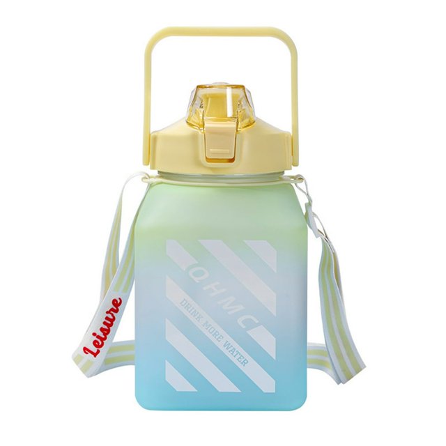 MesaSe 1.5L Creative Candy Jar Square Plastic Water Bottle With Straw Large Capacity Gradient Color Student Portable Outdoor Water Cups