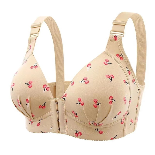 GDREDA Classic Style Bra New Front Closure Plus Size Bra With Gathering Effect No Underwire Side Support Full Coverage For Plus Size Women's Underwear Beige,36