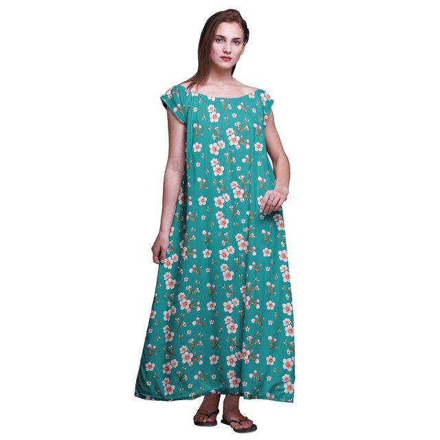 Bimba Robe de Nuit Imprimée pour Femmes en Rayonne Longue Maxi Robe de Sommeil Robe de Nuit