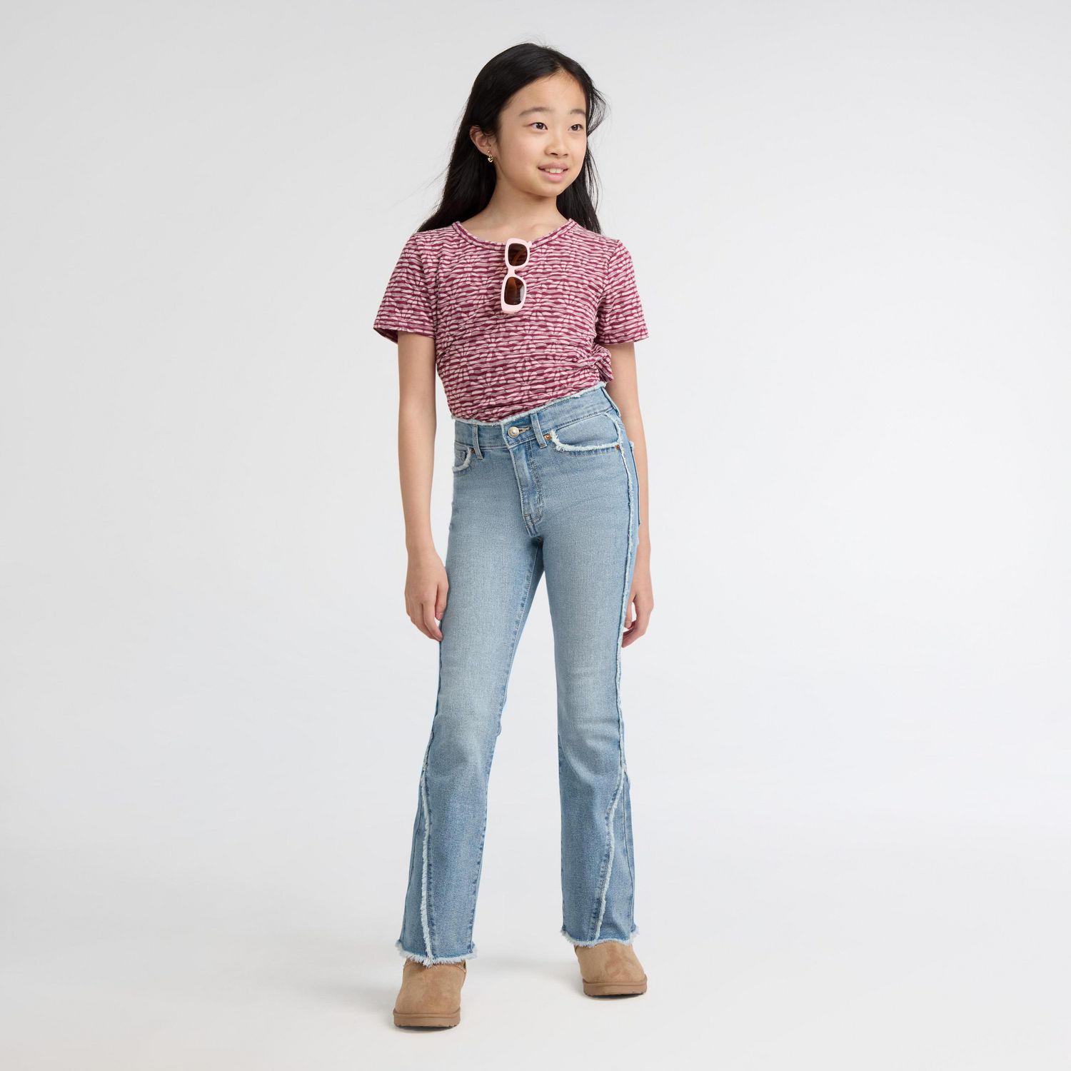 Levi Strauss Signature Jean Évasé à Bords Effilochés pour Fille, tailles 5 18