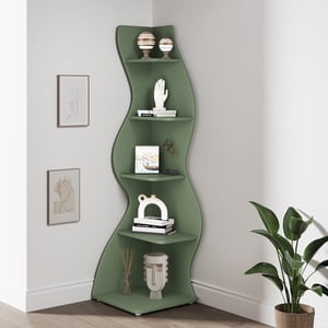 Tribesigns Corner Shelf, Modern 5-Tier Wall Corner Bookshelf, Stylish Corner Small Bookcase Storage Rack Plant Stand with Unique Shape for Living Room, Home Office(Green)