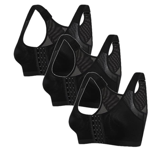 Yuyuzo 3PC Plus Size Front Closures Bras for Women Back Support Full Coverage Bras Wireless Push up Everyday Bras
