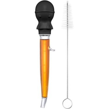 U-Taste 1.5oz Angled Turkey Baster - 228.2°F Heat Resistant Food Grade Tritan and Silicone Large Octopus Bulb Baster Set with Cleaning Brush for Cooking Basting Meat Poultry Beef Chicken (Black)