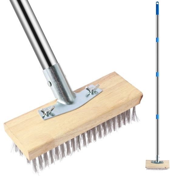 Vensio Stainless Steel Wire Floor Brush Heavy Duty Deck Broom Long Handle Scrub Concrete Moss Removing (silver )
