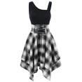 thumbnail image 2 of Mode Femmes Sans Manches Épaule Froide Croix Dentelle jusqu'à Plaid Imprimé Robe Irrégulière, 2 of 3
