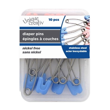 UNIQUE CREATIV Diaper Safety Pins - Blue & Pink Heads, Stainless Steel, 10 pcs