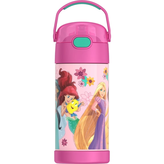 Thermos Kids Stainless Steel Vacuum Insulated Funtainer 12 Oz Water Bottle with Flip Up Straw, Princess, Back to School Supplies