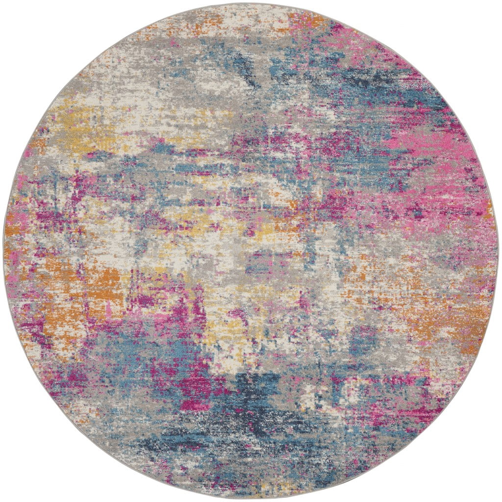 homeroots Décoration Intérieure 385715 Tapis Rond 5 Pieds Ivoire et Multi Abstrait