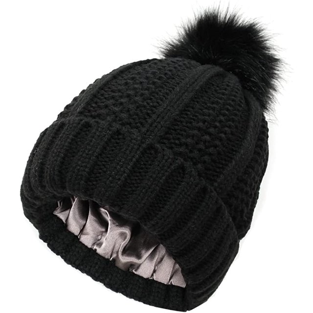 LinYooLi Bonnet Épais pour Femmes Hiver Épais Chaud Tricoté avec Pompon