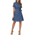 thumbnail image 1 of INSPIRE CHIC Robe-Chemise en Denim à Manches Courtes Boutonnée pour Femme avec Ceinture Bleu m, 1 of 5