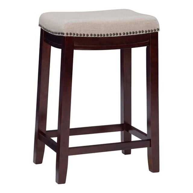 Linon Hampton 25" Wood Counter Stool in Dark Walnut Brown