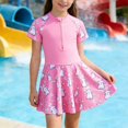 thumbnail image 2 of Girls One Piece Swimsuit with Skirt, Kids Swim Dress with Rabbit Print, Half Zip Rash Guard Swimsuit for Girls, Summer Beach Bathing Suit for Outdoor Pool Water Play, 2 of 9