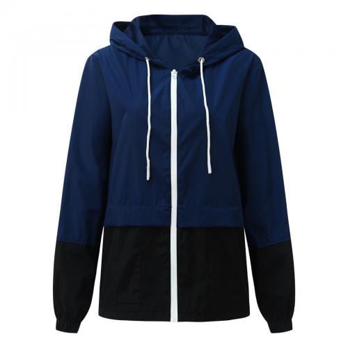 Opperiaya Women Packable Rain Jacket Outdoor Color Block Hooded Windbreaker