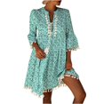thumbnail image 1 of Ketyyh-chn99 Robes pour Femmes Été Robe Évasée à Fleurs Manches à Volants à Étages Robe Trapèze Courte Vert,2TG, 1 of 4