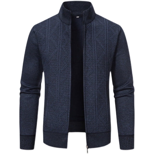 KIHOUT Winter Warm Coats Gentleman Long Sleeve Capless Solid Color Zipper Fashion Fallow Commuting Coat,Size L-3XL