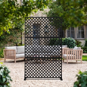 BeesClover Metal Privacy Screen,Outdoor Privacy Screens and Panels,Freestanding Outdoor Divider with Stand,3-Panel Decorative Garden Steel Privacy Fence for Balcony Patio Indoor Room