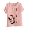 thumbnail image 4 of Pisexur Hauts pour Femmes en Coton et Lin Été Décontracté Imprimé Papillon Blouses Oversize Col Rond Tunique Ample Manches Courtes Hauts Chemises Grande Taille, 4 of 5