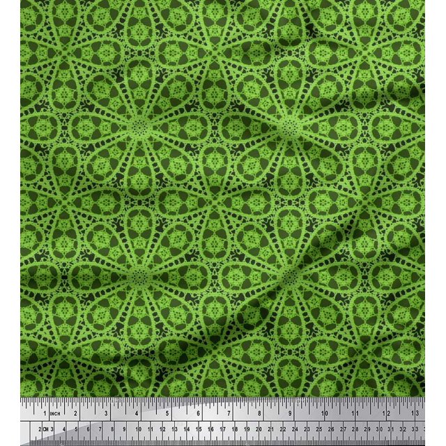 Soimoi Moss Georgette Fabric Stripe & Floral Block Printed Craft Fabric by the Yard 42 Inch Wide