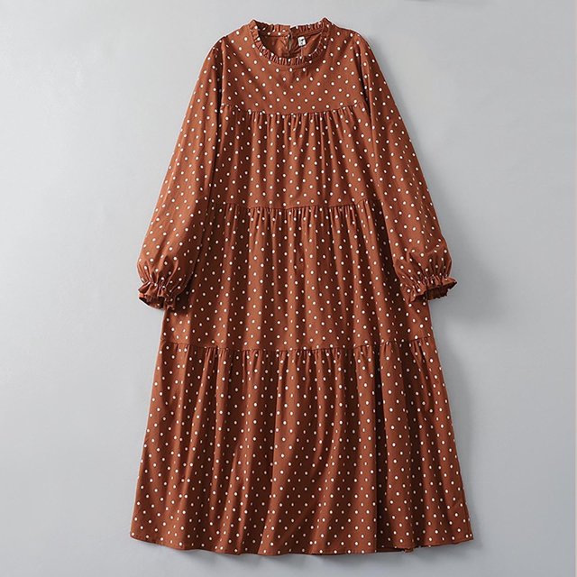 Ovzne Robes d'Été pour Femmes 2025 Robe Femme Robe à Manches Longues Ample Imprimée à Pois Robe Femme à Manches Longues Imprimée Liquidation