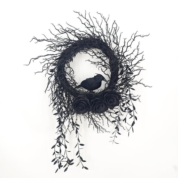 Yhmxh 2024 Halloween Wreath Simulation Crow European And Horror Party Decoration Door Hanging Wreath New Product Halloween Party Supplies Halloween Gifts Thanksgiving Day Decor