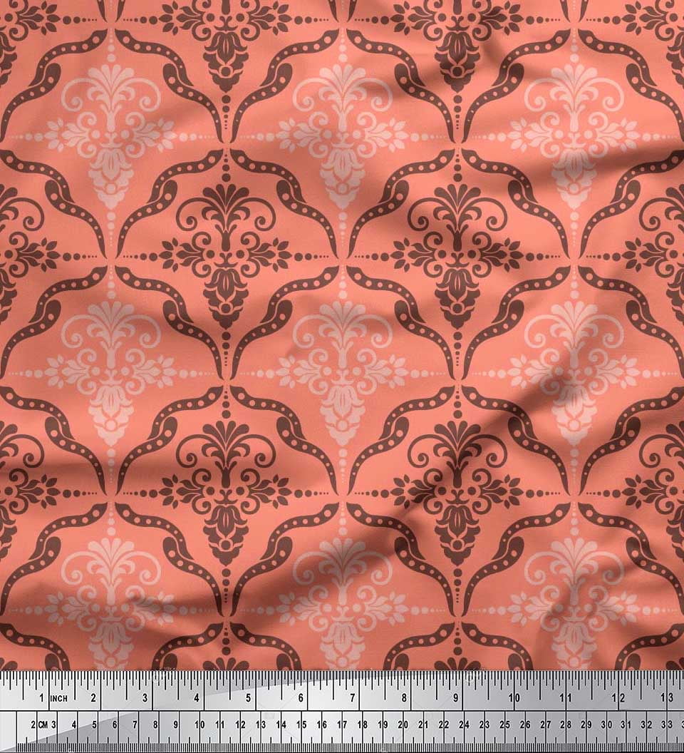 Soimoi Georgette Viscose Fabric Filigree Damask Print Sewing Fabric Yard 42 Inch Wide
