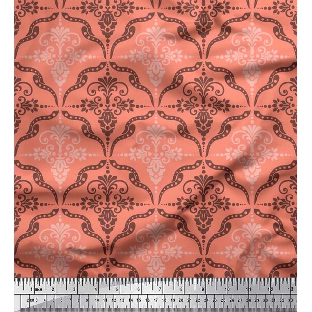 Soimoi Modal Satin Fabric Filigree Damask Print Fabric by the Yard 42 Inch Wide