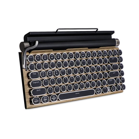 Clavier pour Machine à Écrire, Touches Rondes/rétroéclairé Blanc/clavier Compact à Disposition 75 % pour Windows/Mac/PC/ordinateur Portable (Couleur Grain de Bois)