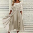 thumbnail image 2 of Pompotops Robe de Fête pour Femmes Aguichant Unie à Manches Mi-Longues, Col Rond, Dentelle, Mousseline, Maille, Taille, en Solde, 2 of 6