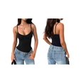 thumbnail image 3 of Womens U Neck Adjustable Spaghetti Strap Tight Tank Tops Casual Workout Basic Camisole Tops Black S, 3 of 7