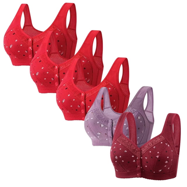 LOVZFMLL Bras for Women 5pc Woman's Comfortable Lace Breathable Bra Underwear No Rims Red XL