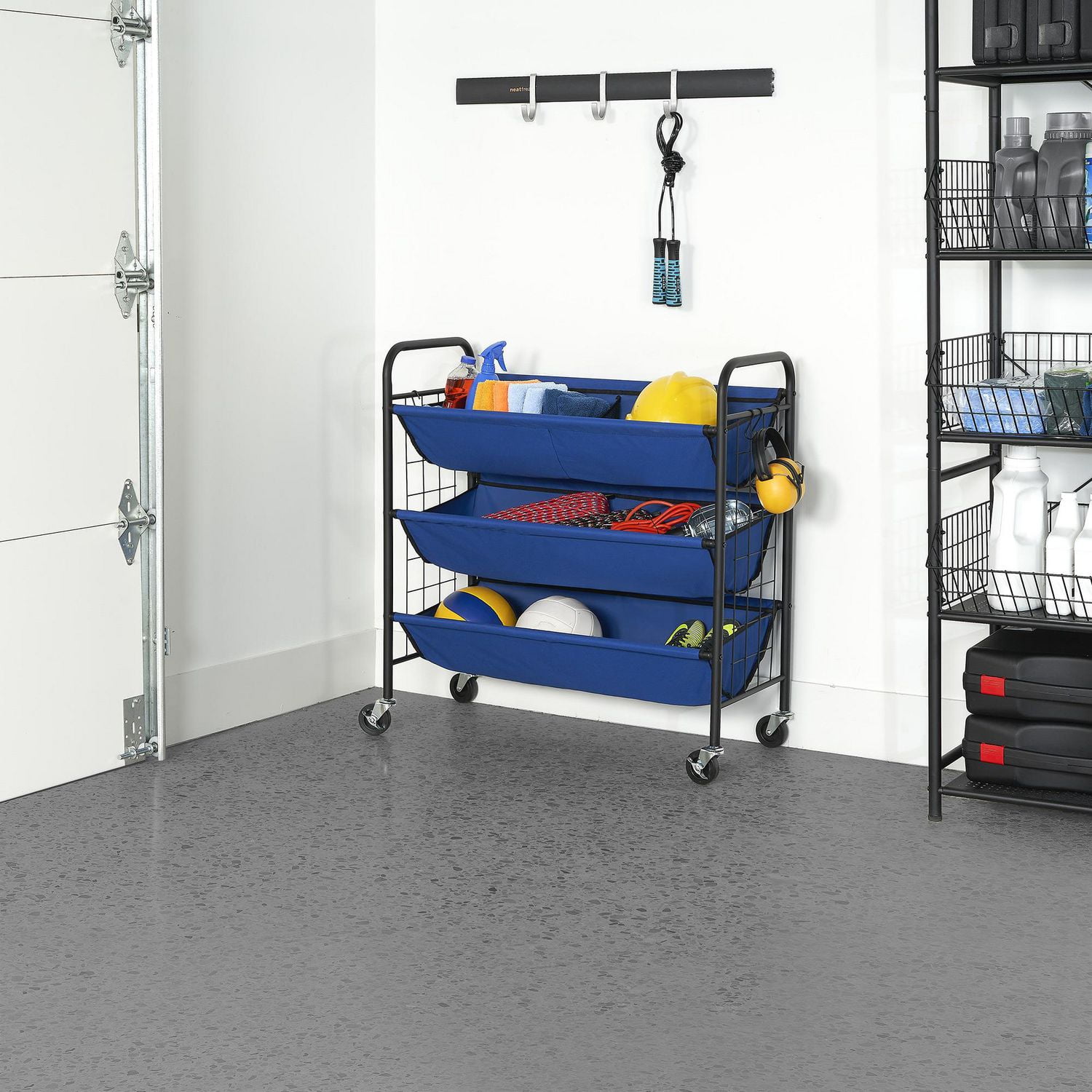 Organisateur de rangement de garage à 3 niveaux avec roulettes