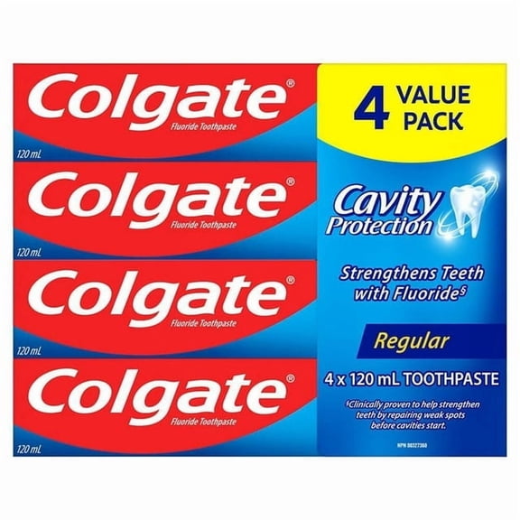 Colgate Protection Anticaries Dentifrice au Fluorure, Régulier Paquet Économique 4x120ml
