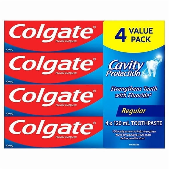 Colgate Protection Anticaries Dentifrice au Fluorure, Régulier Paquet Économique 4x120ml