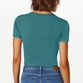 thumbnail image 4 of Timegard Summer Tops for Women V Neck Ruched Short Sleeve Crop Top Casual Slim Solid Color Tee Fashion, 4 of 7