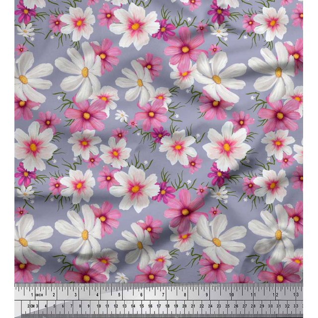 Soimoi Velvet Fabric Cosmos Floral Printed Fabric 1 Yard 58 Inch Wide