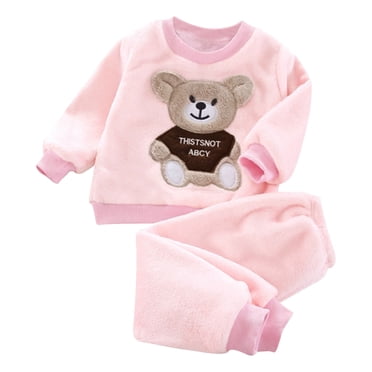 WEAIXIMIUNG Children's Autumn And Winter Flannel Pajamas Boys And Girls Baby Autumn And Winter Coral Velvet Set Home Bear Thickened Wear 5-6 Years