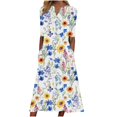 thumbnail image 2 of Ovzne Robes pour Femmes Robe Femme Robe Unie Ample Décontractée à la Mode Imprimée à Manches Courtes à Col en V Robe Mi-Mollet à Manches Courtes à Col en V Robe de Printemps à Manches Courtes Imprimé, 2 of 6