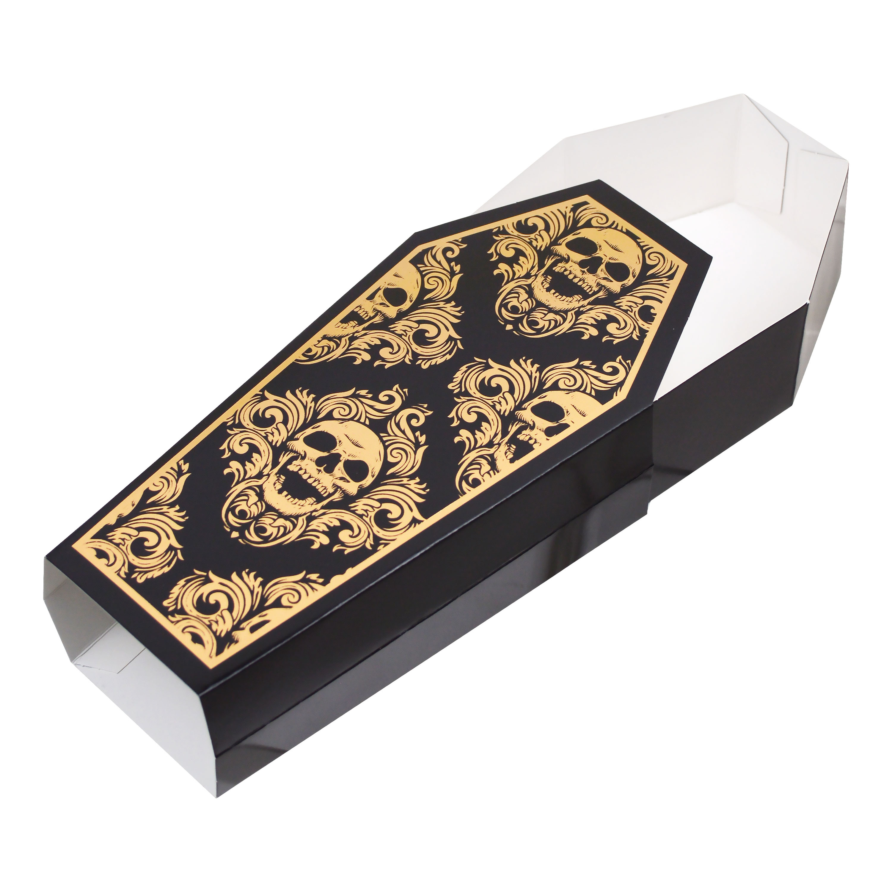 Halloween Black and Gold Paper Coffin Boxes Decoration, 3.25" x 1.75" x 7" H, 3 Count, Way To Celebrate