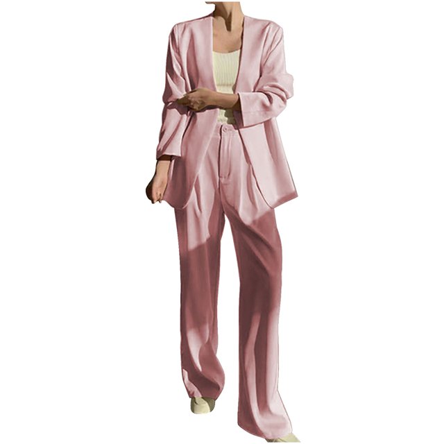 Timegard 2 Piece Suits Set for Women Button V Neck Open Front Jackets Business Office Wide Leg Pant Blazer Outfits