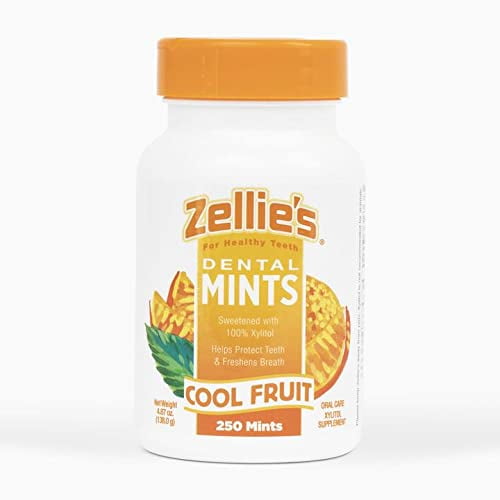 Zellies / Menthe aux Fruits 100 % Sans Xylitol, Menthe Soufflée / non-OGM, Faible en Calories, Sans Gluten, Végane et Casher, Pot de Menthe - (250 Unités)